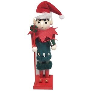 Wooden Christmas Nutcracker, 15", ELF IN SANTA HAT WITH CHRISTMAS GIFTS, DII